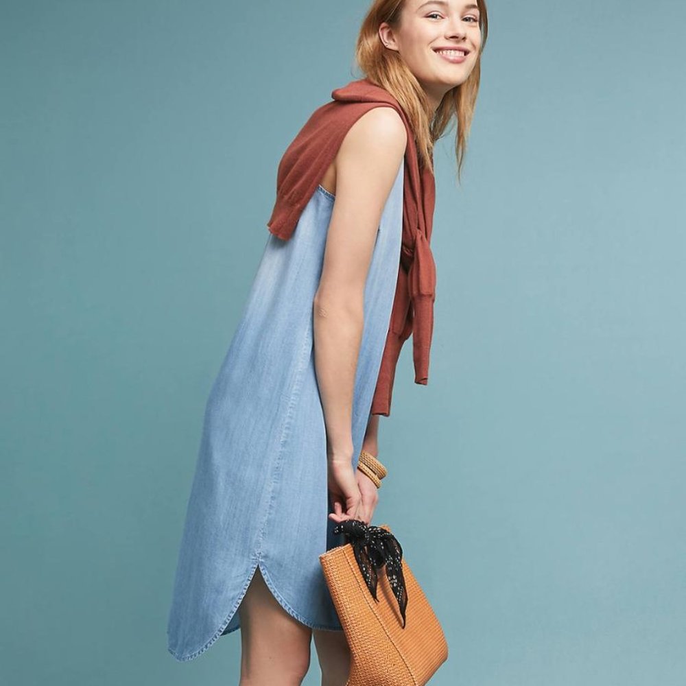 Chambray Bow Tie Shift Dress - Picture 1 of 4